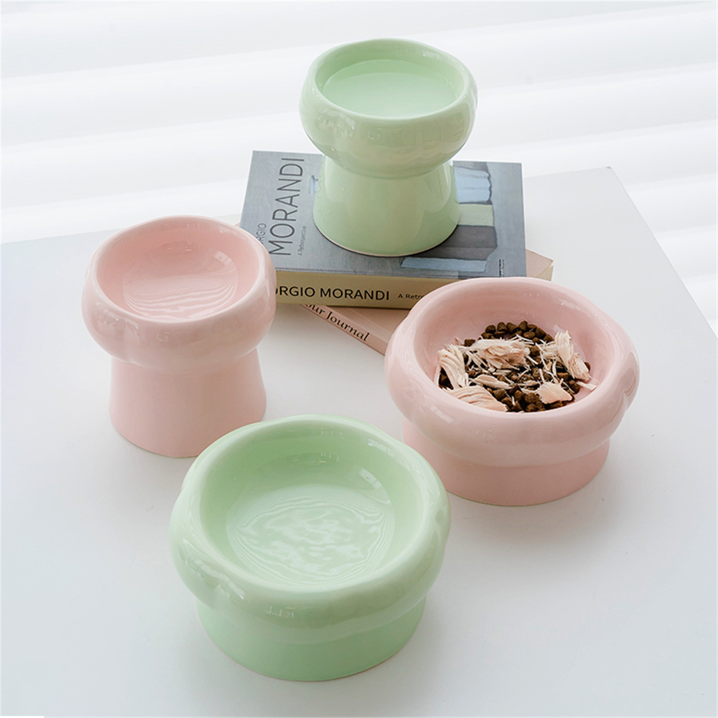 清仓特卖花瓣陶瓷猫碗高脚猫碗水碗宠物狗食盆狗碗保护颈椎猫粮碗,淘宝优惠券,粉丝福利购,淘宝优惠卷