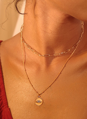 FETTERO原创圆牌恶魔之眼项链女