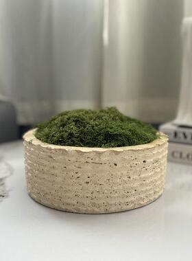 宋代美学新中式几何洞石纹花瓶绿植盘侘寂中古样板房酒店桌面插花