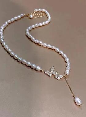 蝴蝶锆石珍珠项链时尚气质百搭锁骨链小众设计轻奢高级感颈链女潮