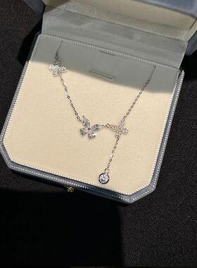 S925纯银项链女流苏蝴蝶项链轻奢小众设计高级感吊坠闺蜜锁骨链