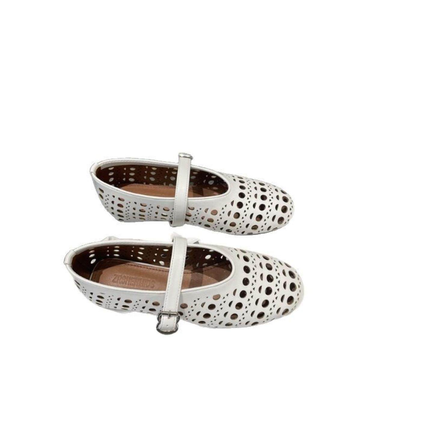 羊皮版～夏季真皮浅口玛丽珍一字扣带镂空圆头平底单鞋女芭蕾舞鞋,淘宝优惠券,粉丝福利购,淘宝优惠卷