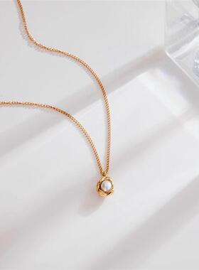 法式时尚小巧精致贝壳淡水珍珠项链女百搭小众设计感轻奢锁骨链
