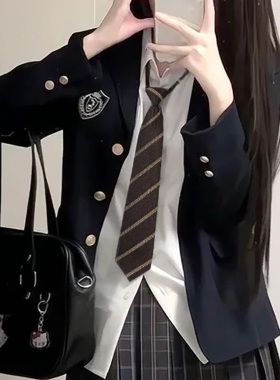黄棕色校供感复古格子条纹懒人免打日系咖啡色领带女领结学院风男
