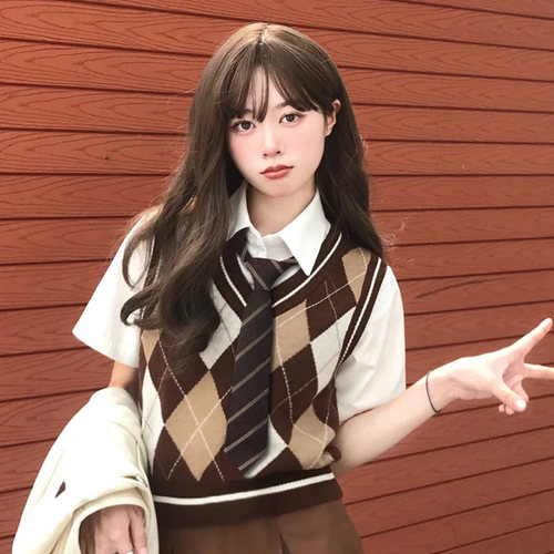 棕色jk格子条纹懒人免打学院风领带女款领绳配饰复古学士服领结 - 图1