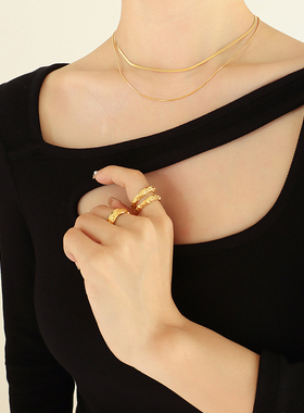 Sweetpeeps银镀金双层叠戴锁骨链