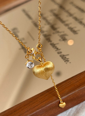 Sweetpeeps法式复古轻奢拉丝爱心跑环项链设计百搭款项链高级感