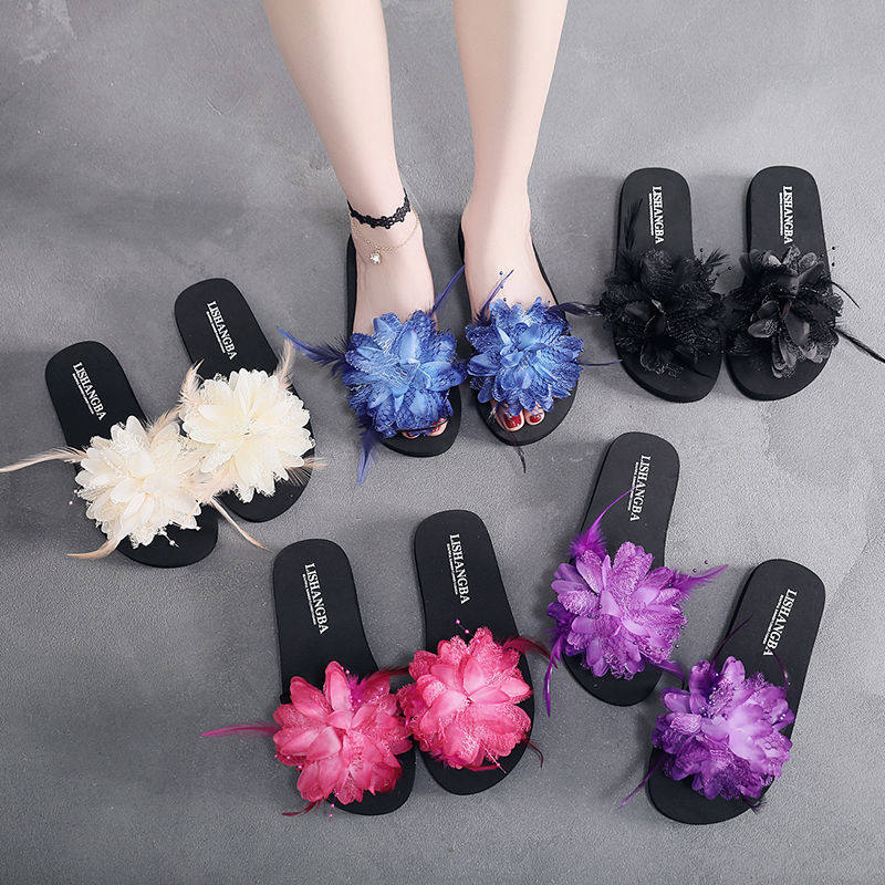时尚拖鞋女夏花朵厚底百搭一字拖防滑休闲个性外穿坡跟海边沙滩鞋,淘宝优惠券,粉丝福利购,淘宝优惠卷