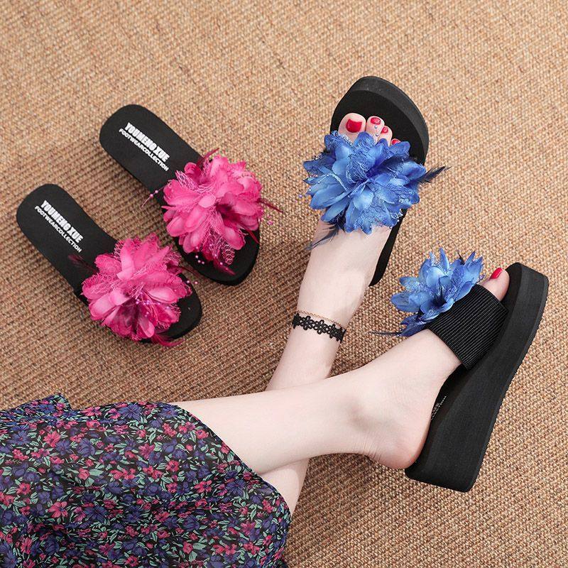 高跟拖鞋女夏花朵厚底百搭一字拖防滑休闲爆款外穿坡跟海边沙滩鞋,淘宝优惠券,粉丝福利购,淘宝优惠卷