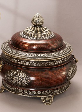 红铜藏式糌粑盒储物罐