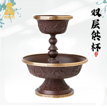 Protective glass pure copper Home Hidden for water glasses Eight auspicious sculptures flower for cup Buddhist Supplies Buddha Hall Swinging Pieces Holy Water Cups
