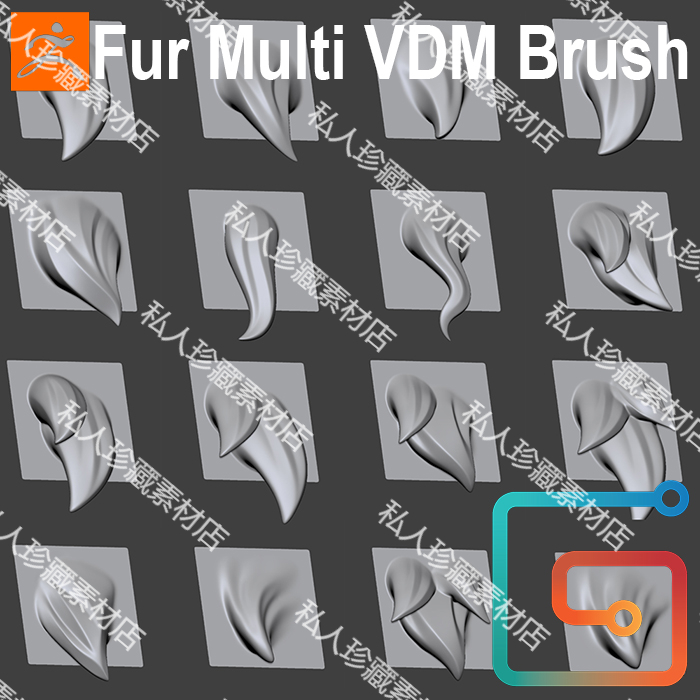 20款ZBrush风格化卡通毛发头发VDM笔刷动物怪物ZBP发型zb胡须笔刷 - 图1