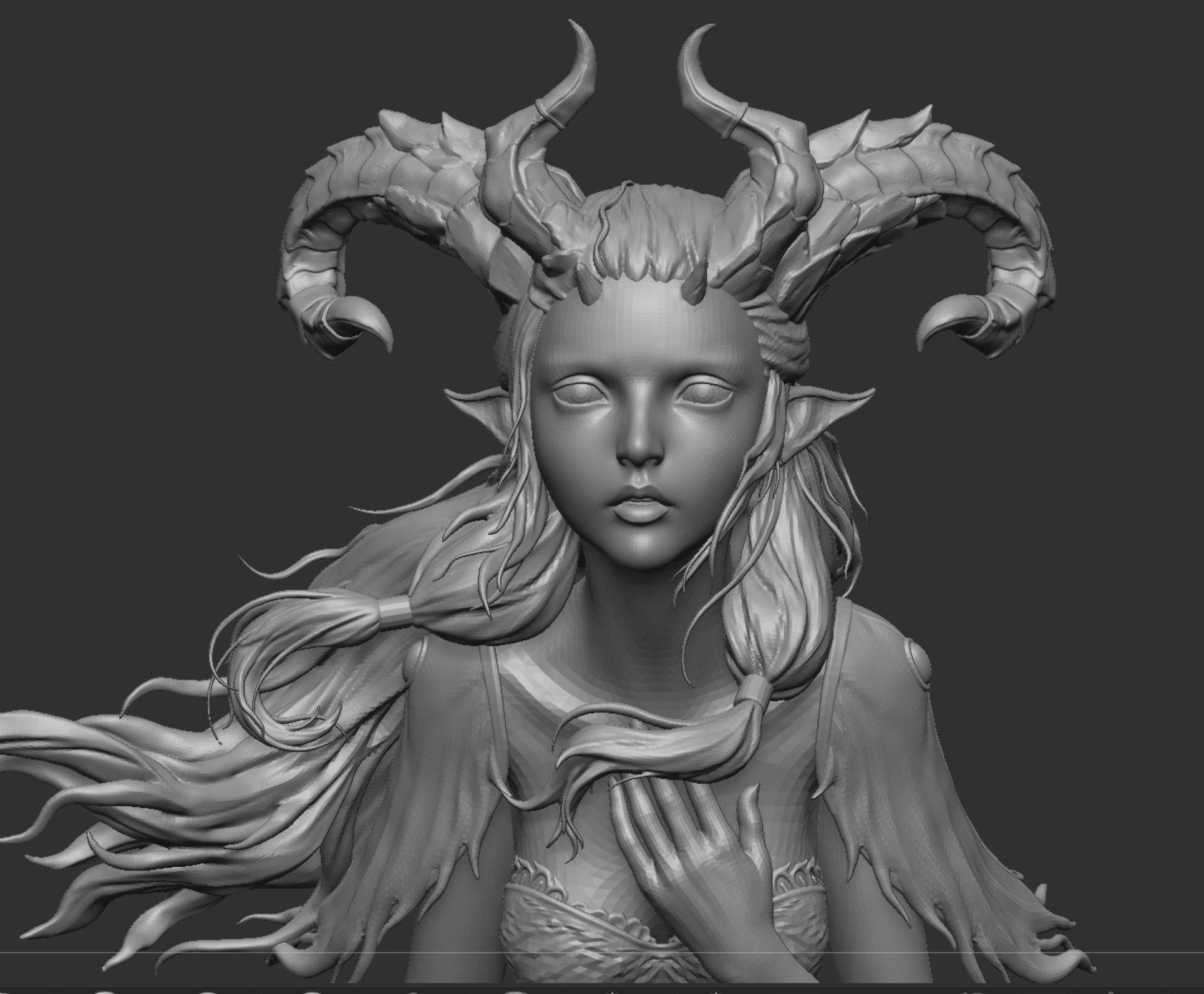 zbrush女性角色恶魔美女3d模型stl可打印头部半身模型-图2