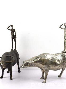 新中装式现代简约仿铜树脂雕牛动塑物1摆件，样板会房别墅所饰品