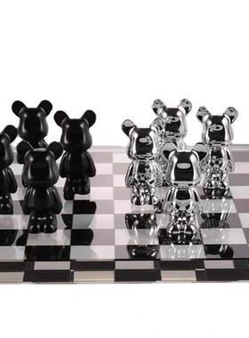 现代轻SE346奢意水晶玻璃理石棋大盘九宫格摆创家居饰件品桌面客