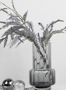 现代简约烟灰色透明玻璃花插花花器艾3599草叶桌仿真客厅餐装饰摆