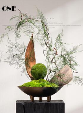 高级感新中式永生苔藓盆景托盘绿植侘寂风售楼处酒店餐厅