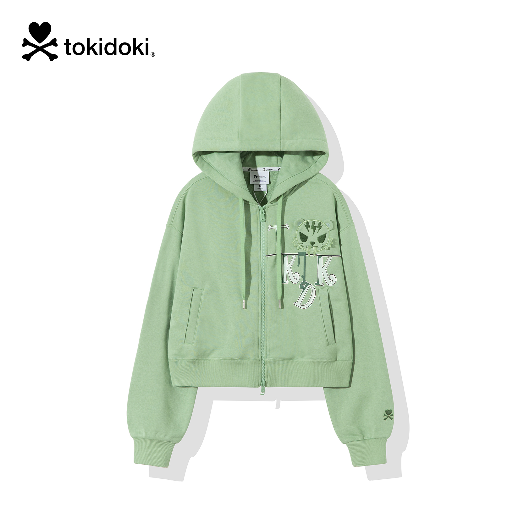 tokidoki短款卫衣外套女2024春秋新款美式复古落肩连帽拉链开衫 - 图3