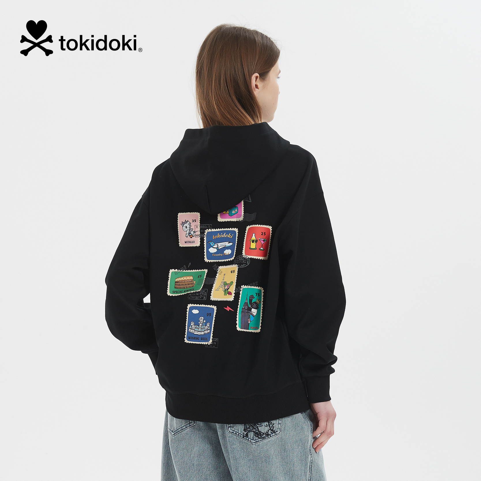 tokidoki春季美式复古连帽情侣卫衣宽松潮牌印花上衣外套男女款 - 图0