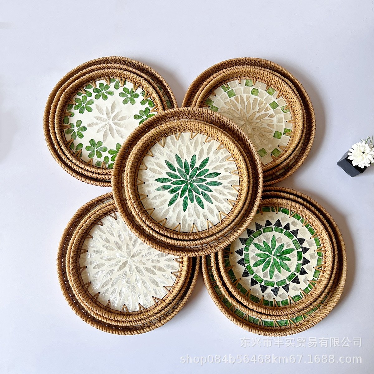 手工越南贝壳藤编托盘水果点心托盘居家客厅收纳盘隔热托盘东南亚,淘宝优惠券,粉丝福利购,淘宝优惠卷