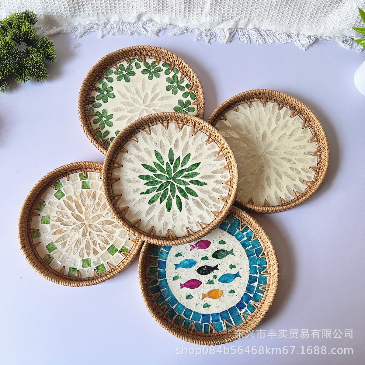 手工越南贝壳藤编托盘水果点心托盘居家客厅收纳盘隔热托盘东南亚,淘宝优惠券,粉丝福利购,淘宝优惠卷