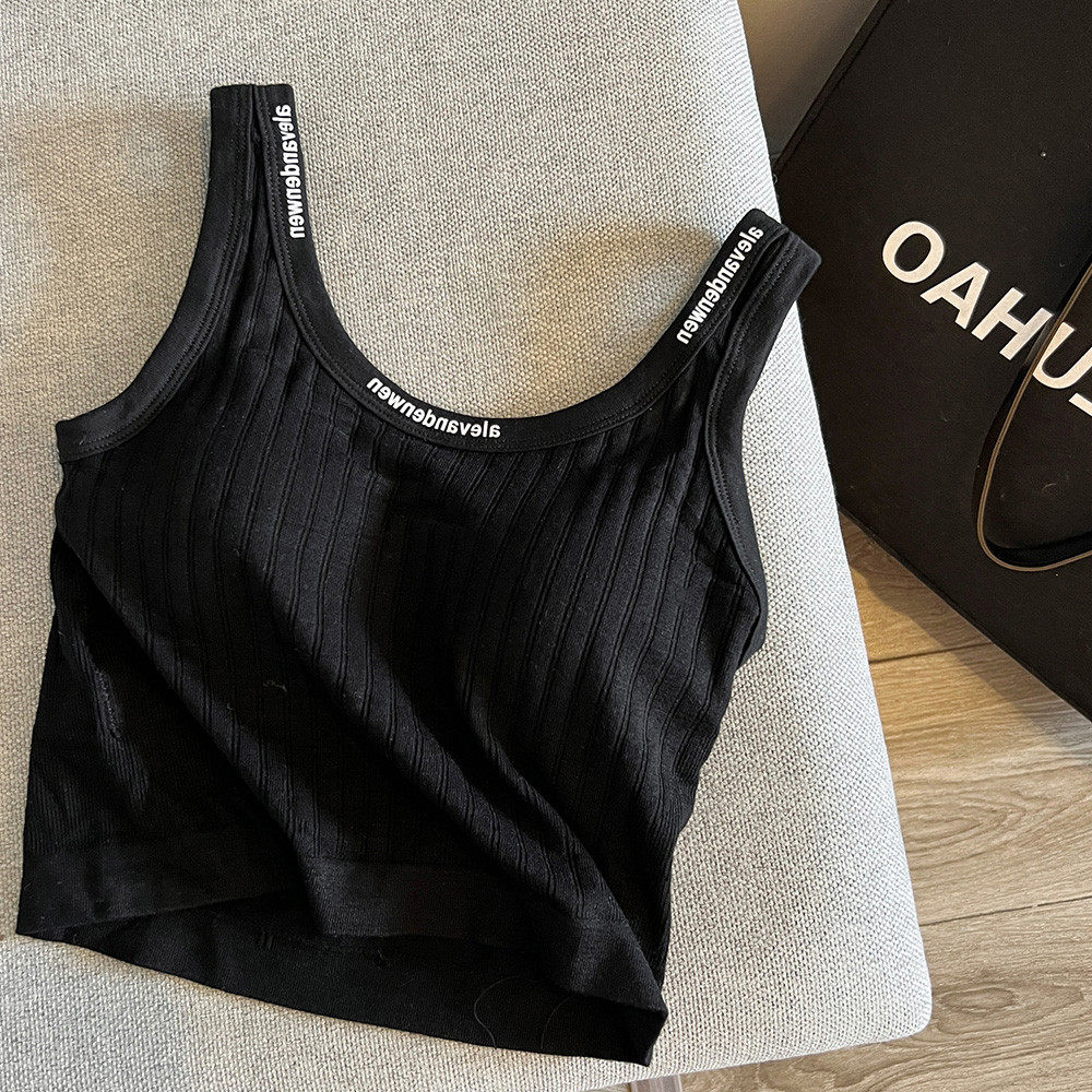 夏季带胸垫白色吊带小背心女西装内搭字母竖条纹休闲运动短款上衣,淘宝优惠券,粉丝福利购,淘宝优惠卷