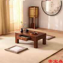Chinese style floating window table small tea table solid wood tatami small table elm wood kang table for home terrace drawer table