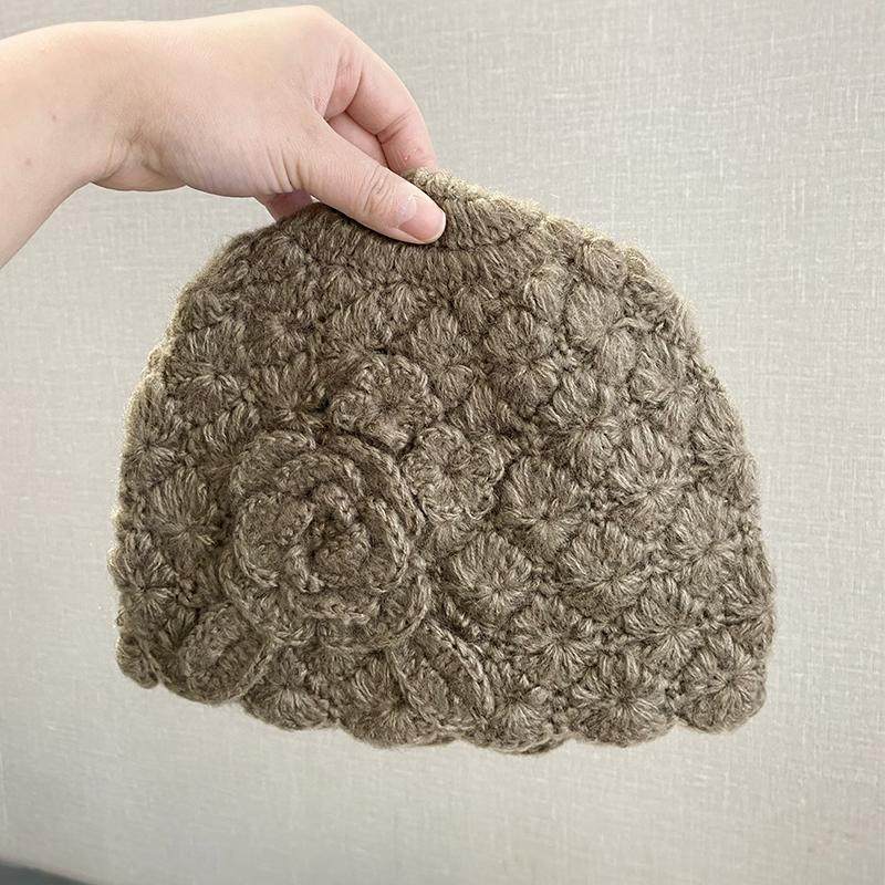 手工钩织立体花朵包头帽子秋冬季新款时尚优雅百搭针织套头帽子女,淘宝优惠券,粉丝福利购,淘宝优惠卷