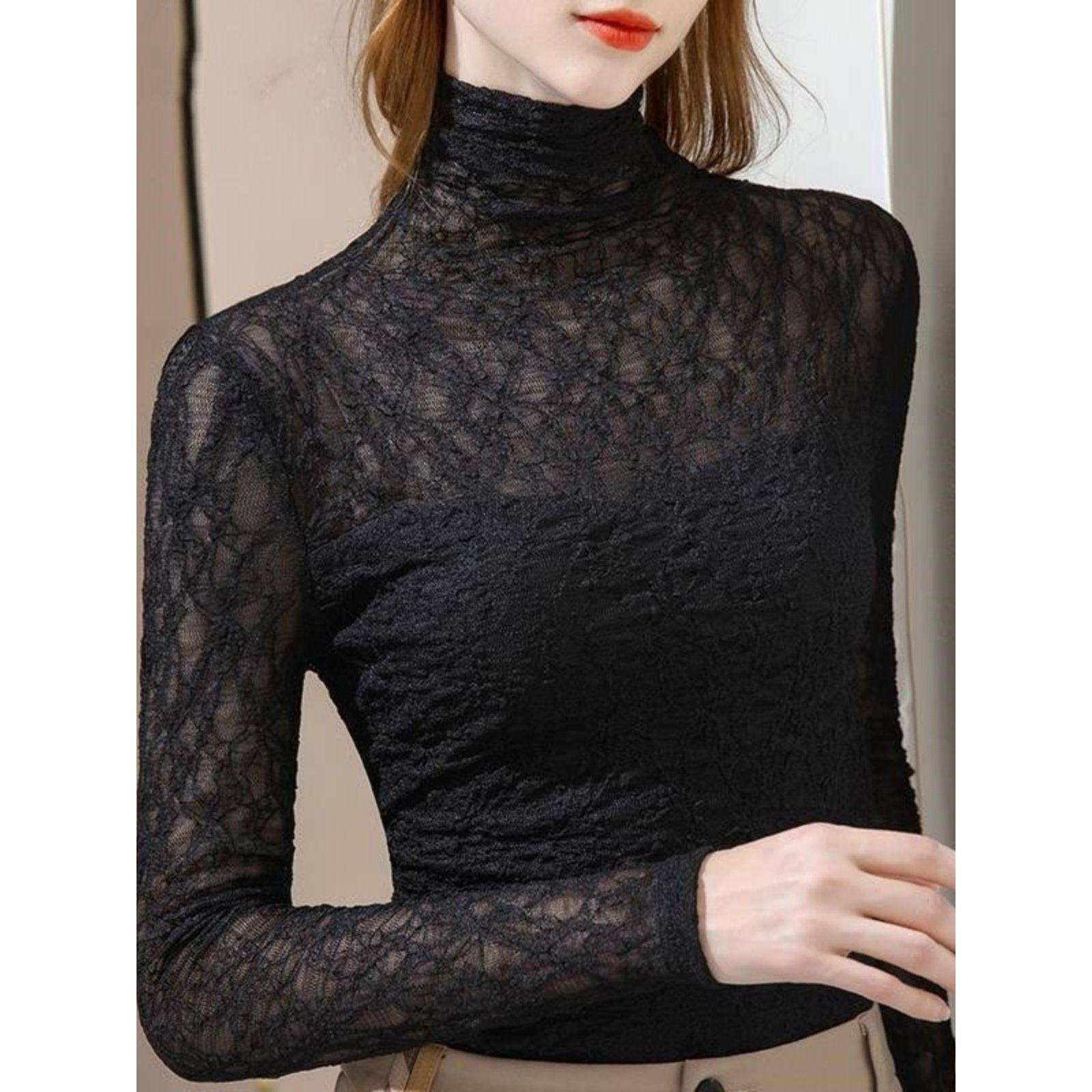 堆堆领内搭T恤加绒/不加绒打底衫女新款2026秋季新款高级感蕾丝衫,淘宝优惠券,粉丝福利购,淘宝优惠卷