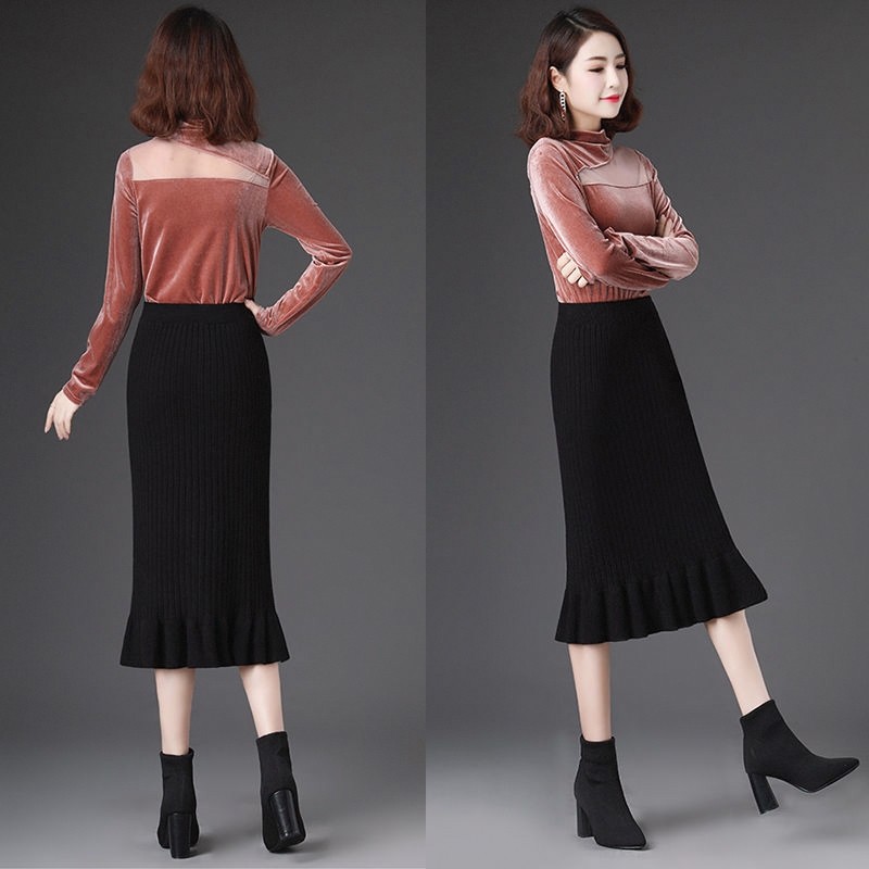 2025新款针织半身裙女秋冬包臀一步裙中长款毛线裙荷叶边鱼尾裙子,淘宝优惠券,粉丝福利购,淘宝优惠卷