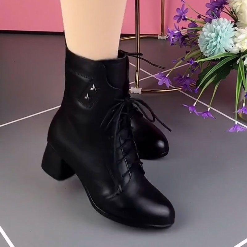 2026秋冬季新款中筒靴高跟厚底真皮马丁靴女加绒系带短靴勃肯女鞋,淘宝优惠券,粉丝福利购,淘宝优惠卷