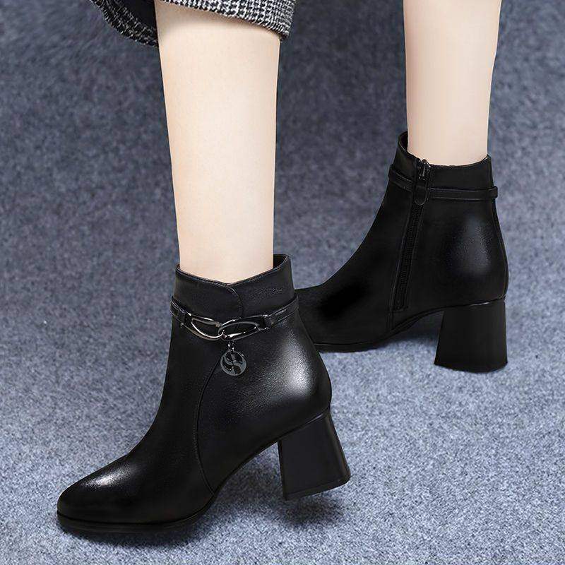 真皮短靴女2026春秋新款百搭靴子中跟加绒保暖马丁靴粗跟单靴勃肯,淘宝优惠券,粉丝福利购,淘宝优惠卷