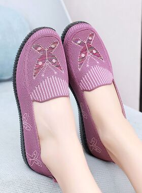 春夏季布鞋女软底浅口网面妈妈鞋