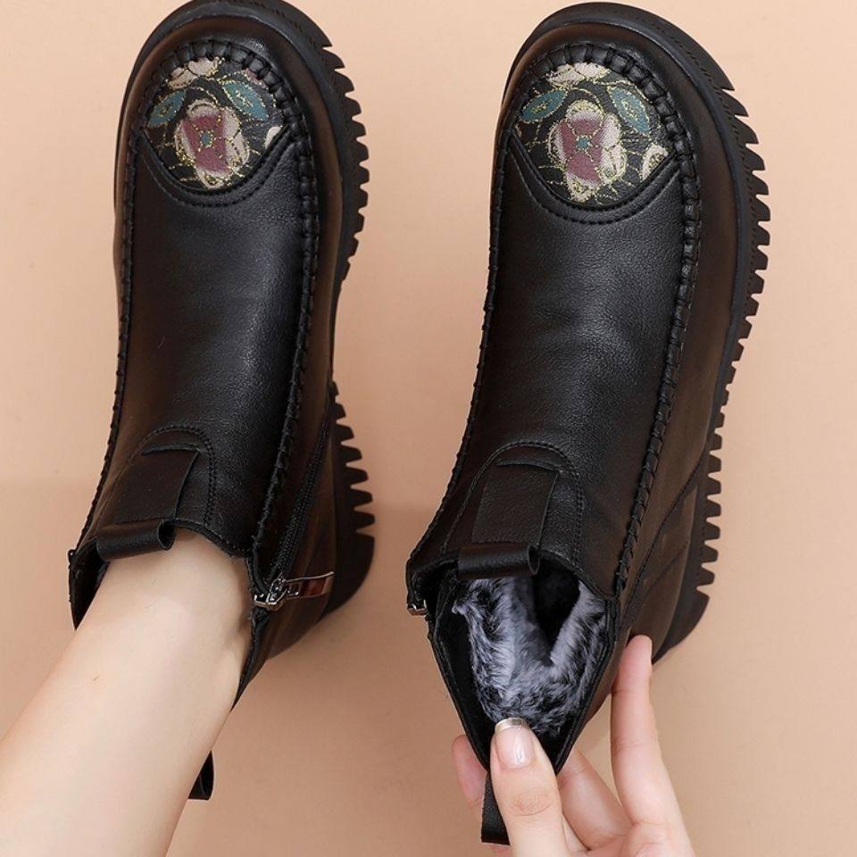 中老年加绒保暖老人皮鞋真皮2025冬季新款妈妈鞋平底防滑女鞋棉鞋,淘宝优惠券,粉丝福利购,淘宝优惠卷