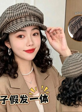 帽子假发秋冬新款妈短卷千