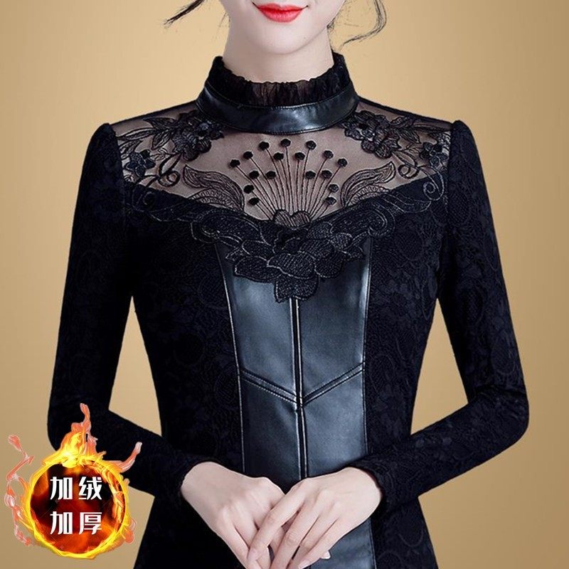 加绒加厚PU皮打底衫女秋冬洋气内搭小衫2025秋冬新款女士保暖上衣,淘宝优惠券,粉丝福利购,淘宝优惠卷