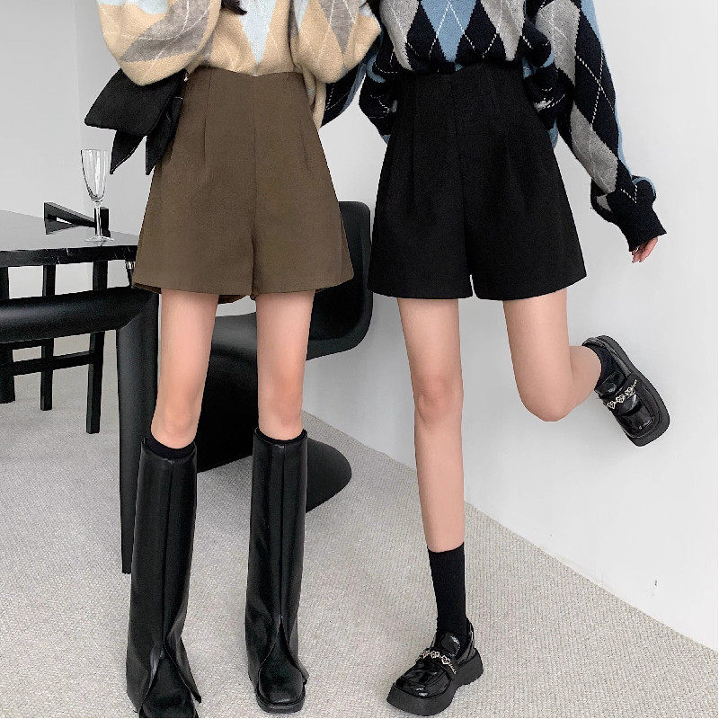 黑色毛呢短裤女秋冬小个子高腰阔腿裤2026新款冬季外穿休闲靴裤子,淘宝优惠券,粉丝福利购,淘宝优惠卷