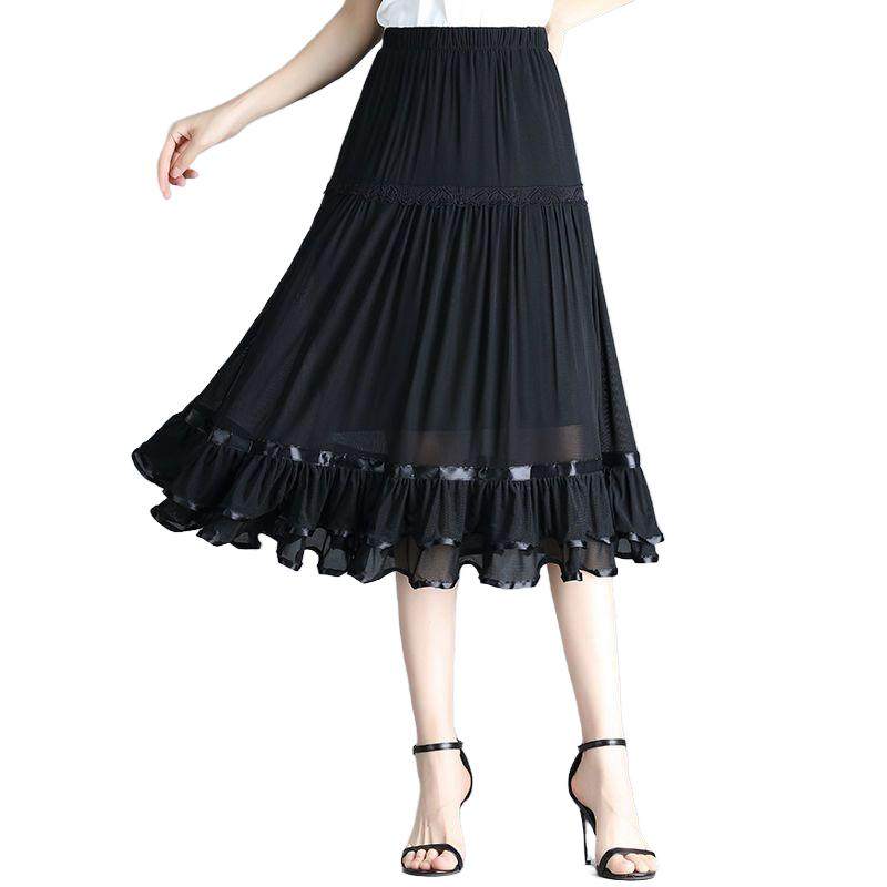 中长款半身裙高腰显瘦大摆百褶裙2025春新款大码妈妈跳舞裙网纱裙,淘宝优惠券,粉丝福利购,淘宝优惠卷