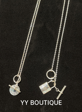 锁头项链圆盘OT扣纯银个性冷淡风