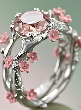 独立站热卖小清新戒指粉色小花朵时尚个性ins风女士指环粉色戒指