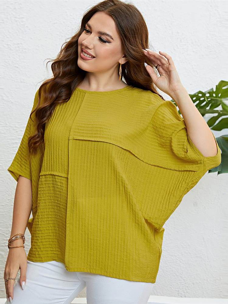 Solid color tops plus size women summer casual loose blouse-图1