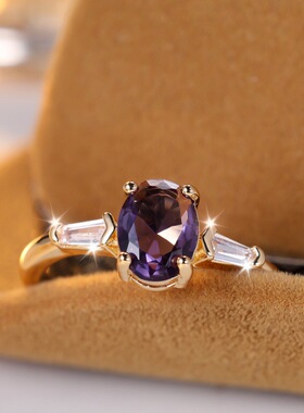 跨境shein新款蛋形紫色玻璃边白色戒指简约个性小众轻奢戒指