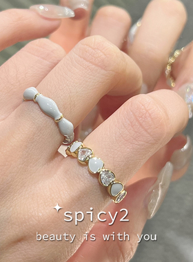 小众方钻爱心开口食指戒甜美