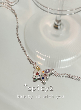 ins风小众设计项链彩色蝴蝶百搭