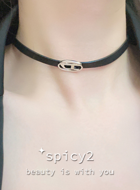 暗黑甜酷辣妹风锁骨链皮革小众