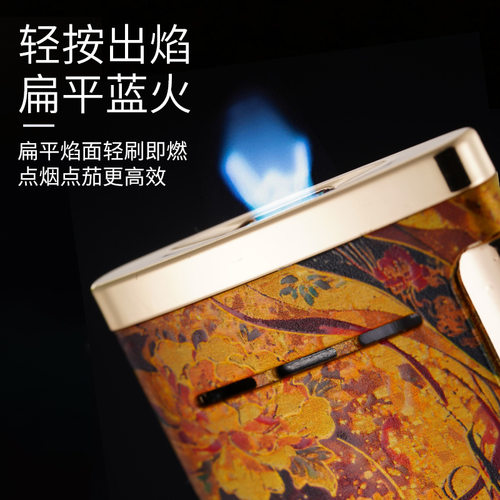 XT8372超薄侧打直冲蓝焰打火机双面彩印扁火金属机身跨境批发 - 图0
