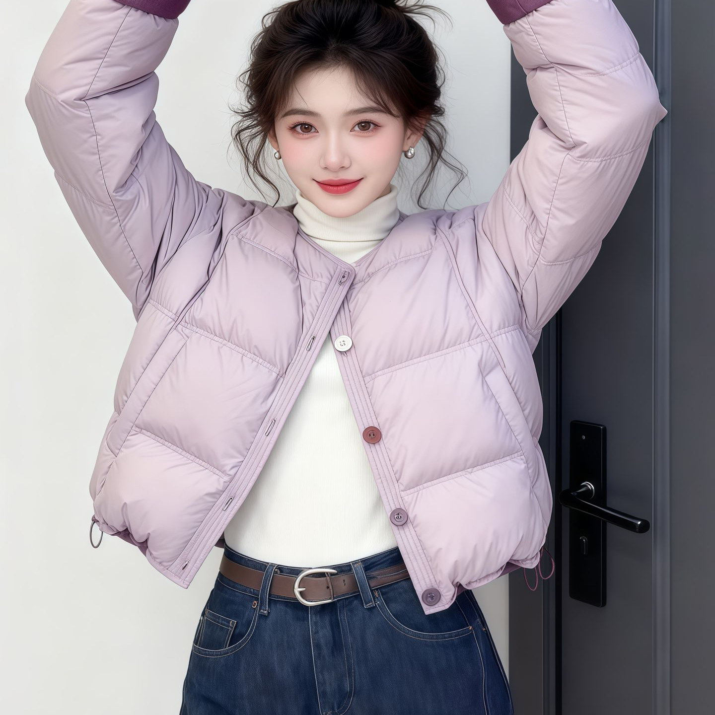 巨好看减龄短款圆领白鸭绒羽绒服女2025冬新款小个子休闲显瘦外套,淘宝优惠券,粉丝福利购,淘宝优惠卷