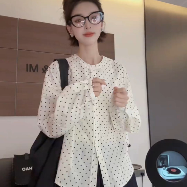 Korean long-sleeved polka-dot shirt for women, spring and summer Korean casual shirt, fashionable, loose, flesh-covering, slim-fitting shirt
