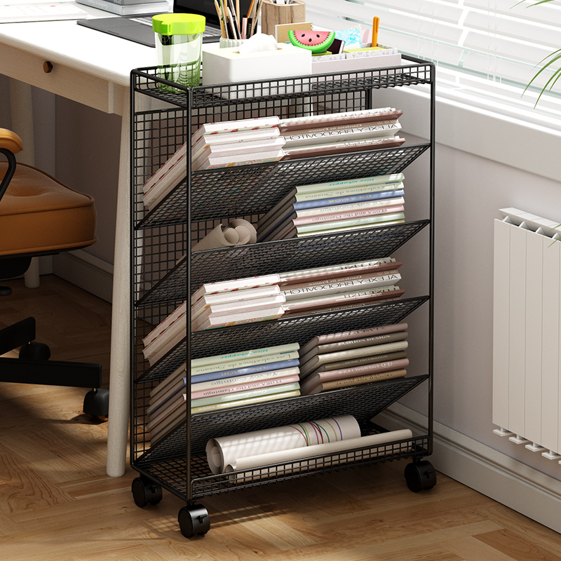 简易书桌旁小书架桌边课桌旁置物架书本收纳放书可移动带轮书柜子