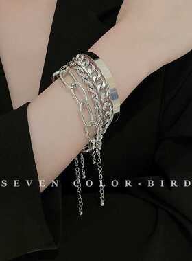 叠戴夸张金属链条手镯欧美冷淡风